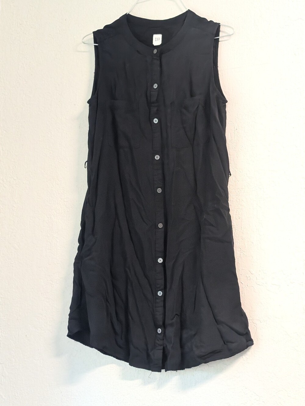 GAP Sleeveless Button-Front Black Dress S Pockets Basic Causal Whimsigoth